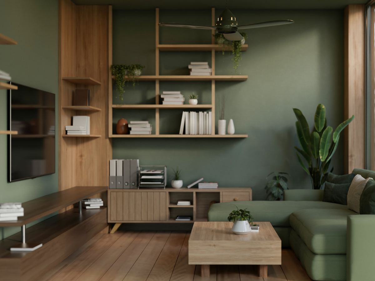 Living room with a wall-mounted TV