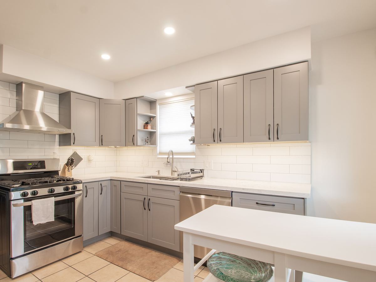 Kitchen lit by LED downlights